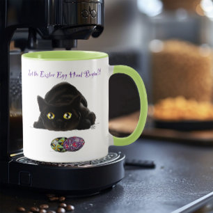 Mug Chasse aux œufs de Pâques de chat noir Fête jaune