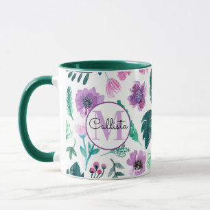 Mug Chasseur de violet Aquarelle tropicale Fleurs Mono