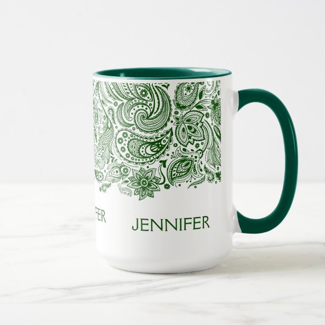 Mug Chasseur Élégant Paisley Vert Et Blanc (Droite)