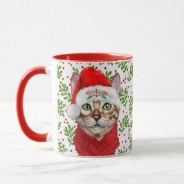 Mug Chat abyssinien dans un chapeau de Père Noël avec