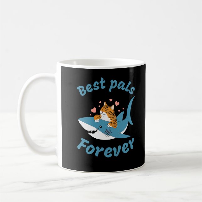 Mug Chat adorable et requin. Meilleurs Pals Pour Toujo (Gauche)