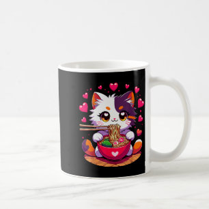 Mug Chat Anime Mangeant Des Nouilles Ramen Avec Des Cœ