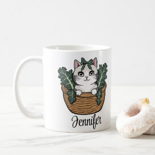 Mug Chat avec Kale dans le panier Nom personnalisé