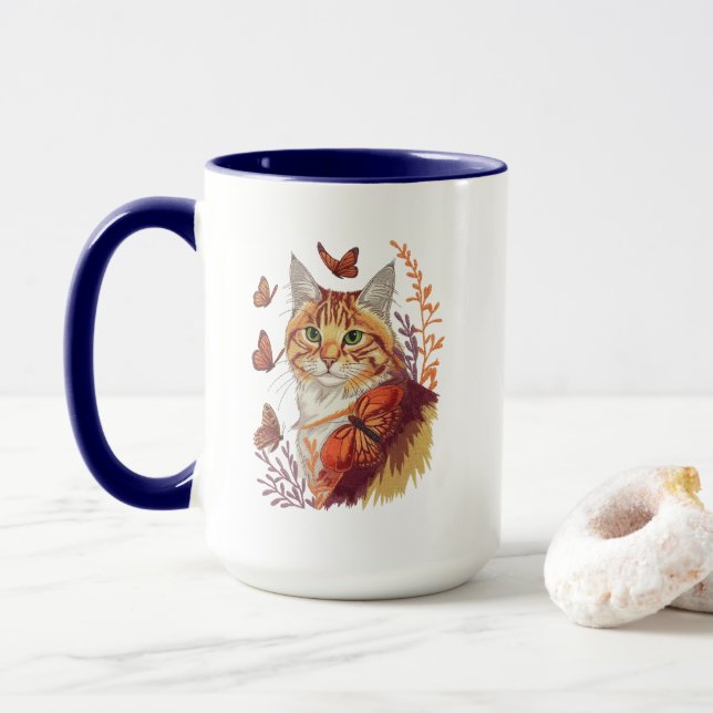 Mug Chat avec papillons Monarch (Avec donut)