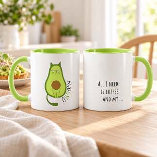 Mug Chat AvoCATo Drôle Vert Amateur de Café à l'Avocat
