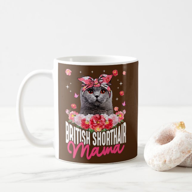 Mug Chat Bandana Fleur Bandana Mama à air court britan (Avec donut)