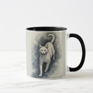Mug Chat blanc dans un style de dessin à l'encre chino