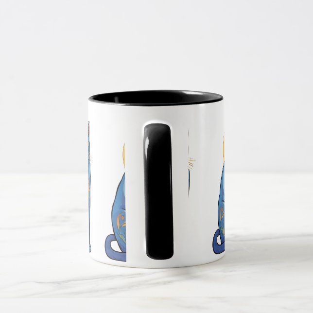 Mug Chat Bleu Lever du Soleil (Poignée)