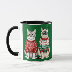 Mug Chat Christmas Mug, Tabby et chats siamois