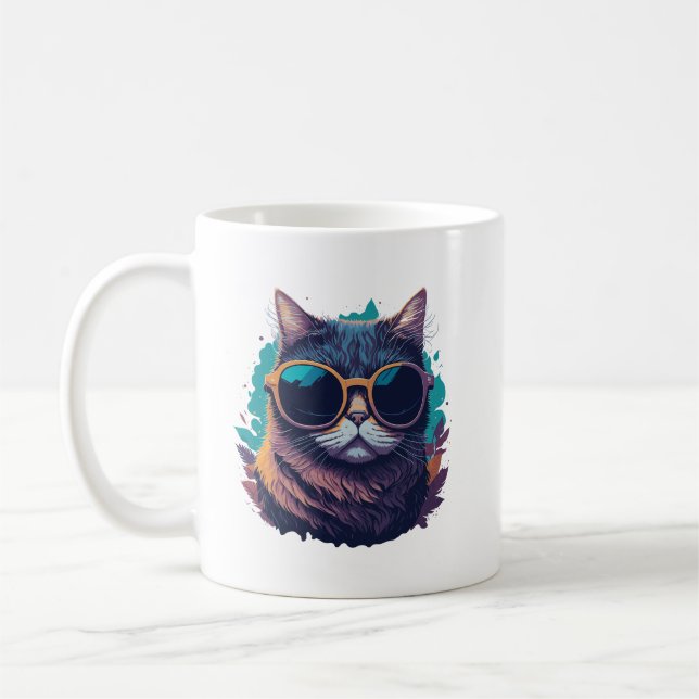 Mug Chat cool avec lunettes de soleil (Gauche)