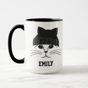 Mug Chat cool en Casquette de laine Personnalisé