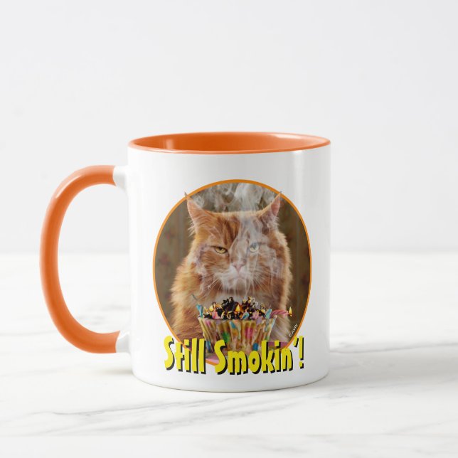 Mug Chat Cranky Drôle Avec Cupcake D'Anniversaire Fond (Gauche)