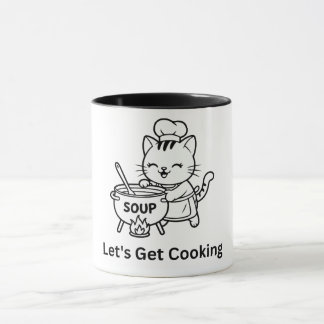 Mug Chat cuisinier mignon préparant une soupe Art food
