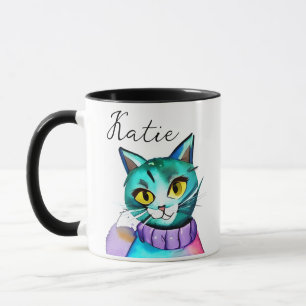 Mug Chat Cute Bleu Kitty Personnalisé