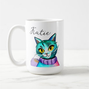 Mug Chat Cute Bleu Kitty Personnalisé