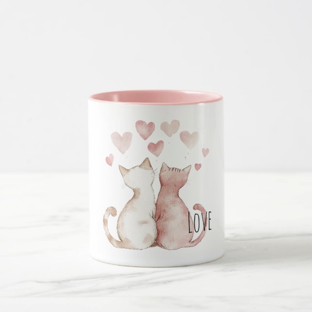 Mug Chat d'amour à coeurs roses (Centre)