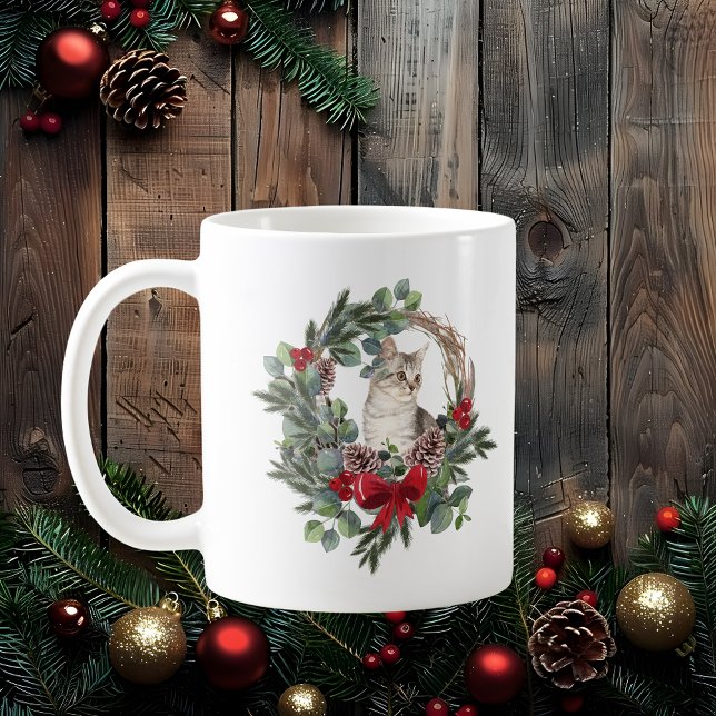Mug Chat dans la couronne de Noël (Cat in Christmas Wreath Coffee Mug
)