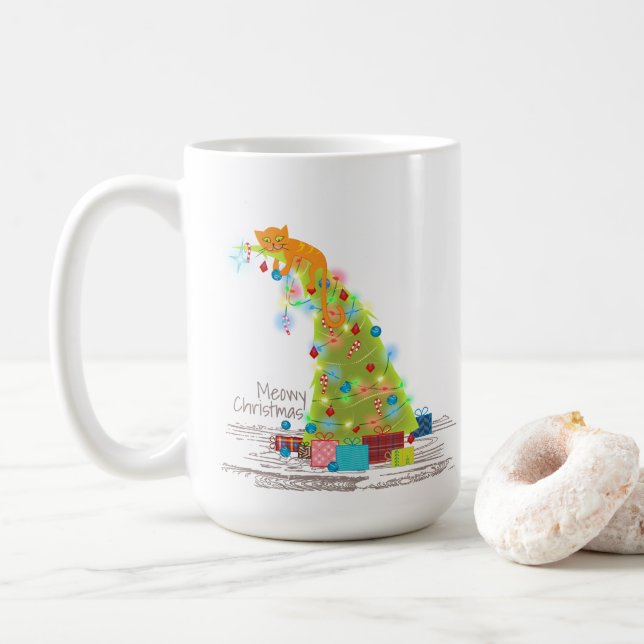 Mug Chat Dans L'Arbre De Noël (Avec donut)