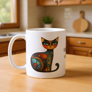 Mug Chat d'art populaire fantaisiste : Je ne mue pas.