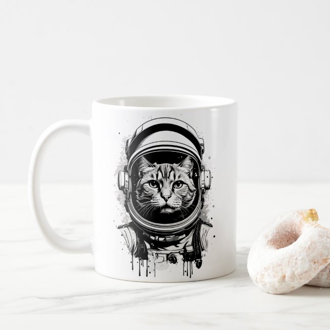 Mug Chat d'astronaute noir et blanc (Avec donut)