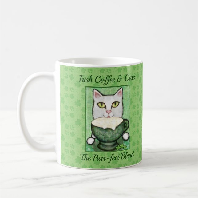 Mug Chat de blanc du jour de St Patrick de café (Gauche)