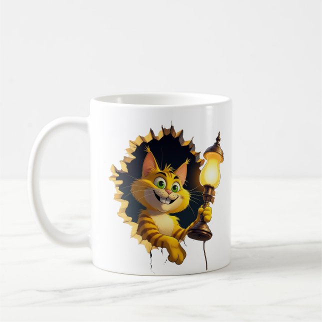 Mug Chat de dessin animé géant tenant une lampe à trav (Gauche)