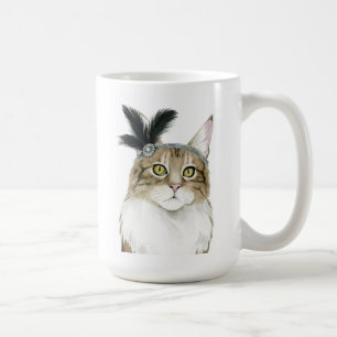 Mug Chat de Downton   orné avec des plumes