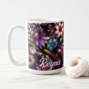 Mug Chat de jardin floral abstrait personnalisé