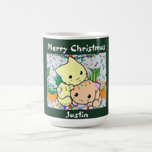 Mug chat de noël mignon, personnaliser texte personnal