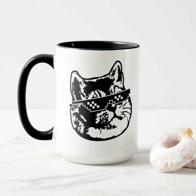 Mug Chat de respiration lourde avec des lunettes de (Avec donut)