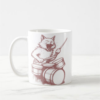 Mug Chat Drôle Jouant de la Batterie Batterie Musicien