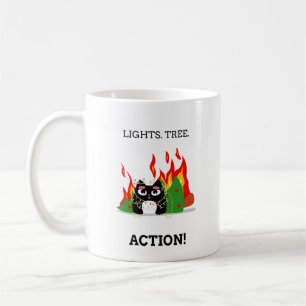 Mug Chat Drôle - Lumières. Arbre. Action ! Noël