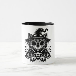 Mug Chat éffrayant portant sorcière Casquette Hallowee
