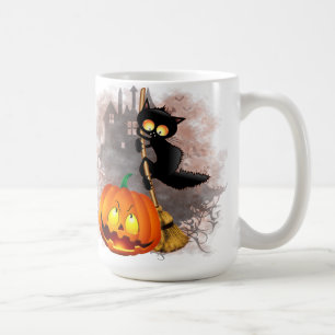 Mug Chat effrayé par Citrouille Fun Halloween caractèr