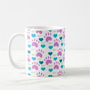 Mug Chat Empreintes de pattes Coeurs Meow Motif rose T