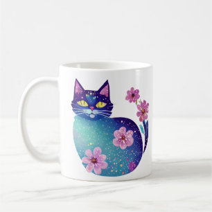 Mug Chat et fleurs d'art folklorique personnalisé
