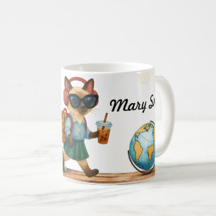Mug Chat étudiant retour à l'école casque à bulles thé