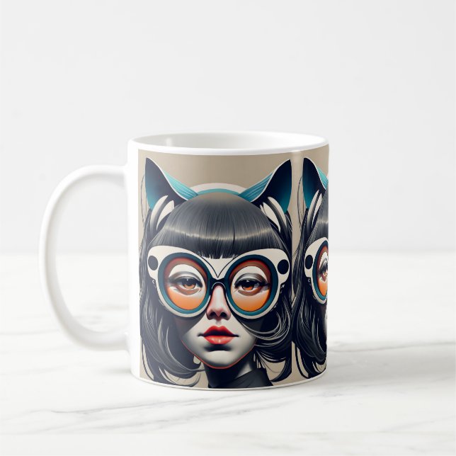 Mug Chat fille avec lunettes de plongée (Gauche)