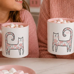 Mug Chat floral rose amusant et fantaisiste pense rose
