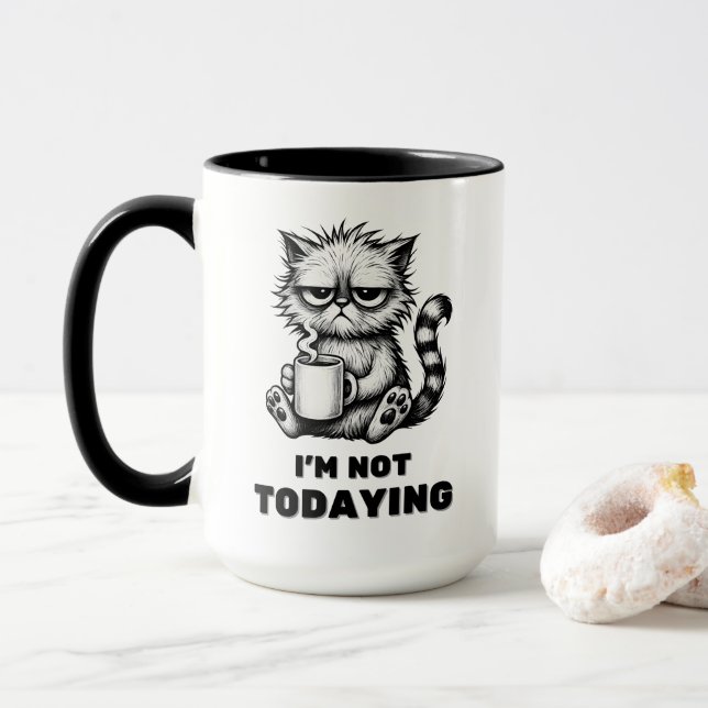 Mug Chat grincheux avec café Drôle style de dessin ani (Avec donut)