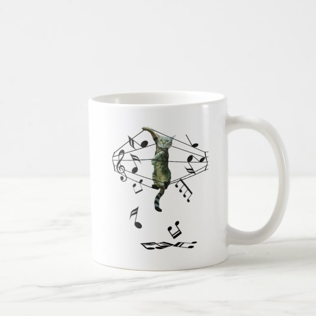 Mug chat gris attrapé dans treize notes musicales (Droite)