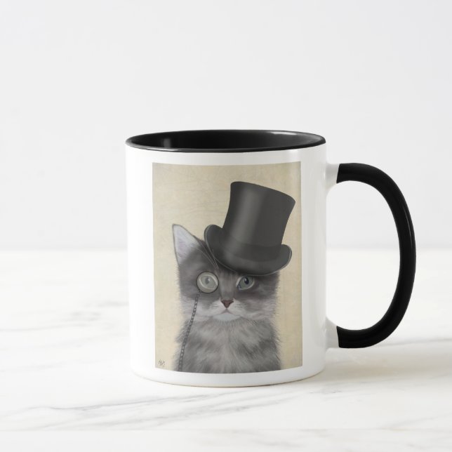 Mug Chat gris avec chapeau supérieur (Droite)