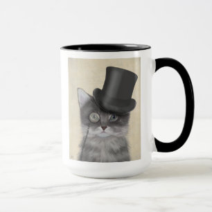 Mug Chat gris avec chapeau supérieur