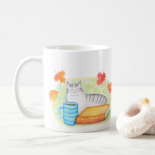 Mug Chat gris d'automne avec Amoureux des chats de liv