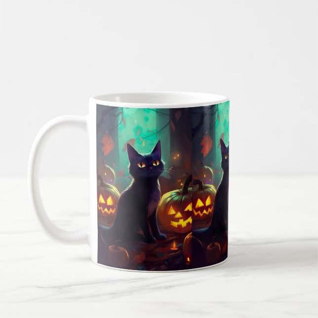 Mug Chat Halloween Tuxedo Avec Peur Citrouille (Gauche)