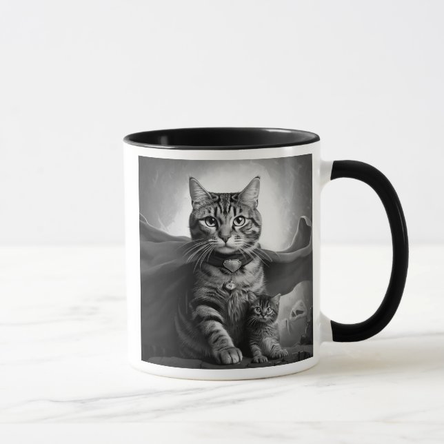 Mug Chat héroïque avec cape et chaton. (Droite)