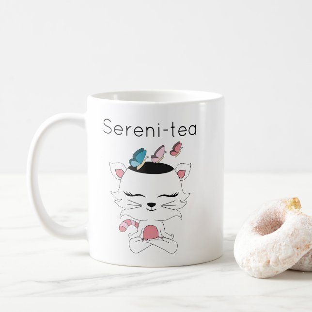 Mug Chat illustré mignon de Kitty de méditation de (Avec donut)