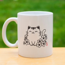 Chat japonais mignon et Sakura avec timbre "Neko"