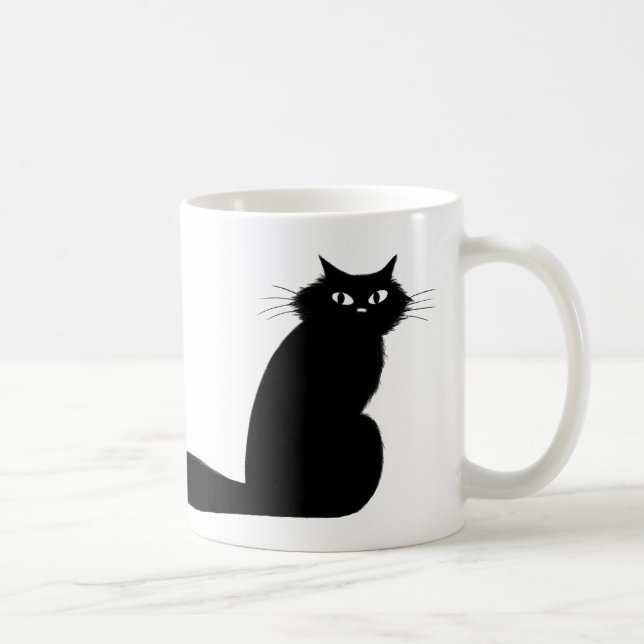 Mug Chat Kitty Noir avec l'oeil latéral long de la que (Droite)