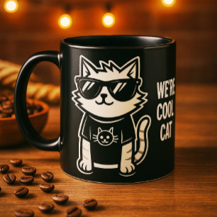Mug Chat le plus froid avec lunettes de soleil Noir